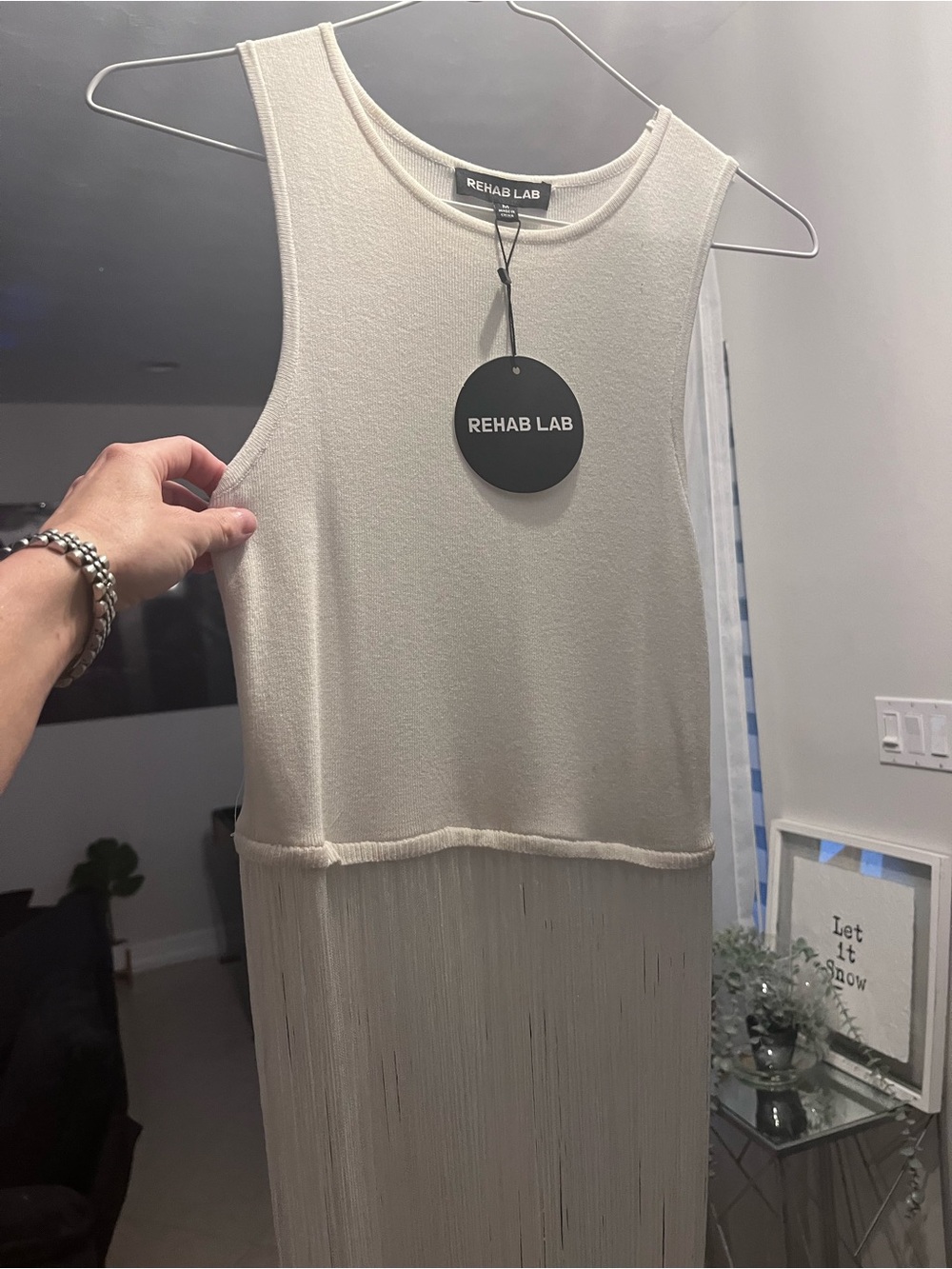 Rehab Ivory Sleeveless Fringe Hem Dress